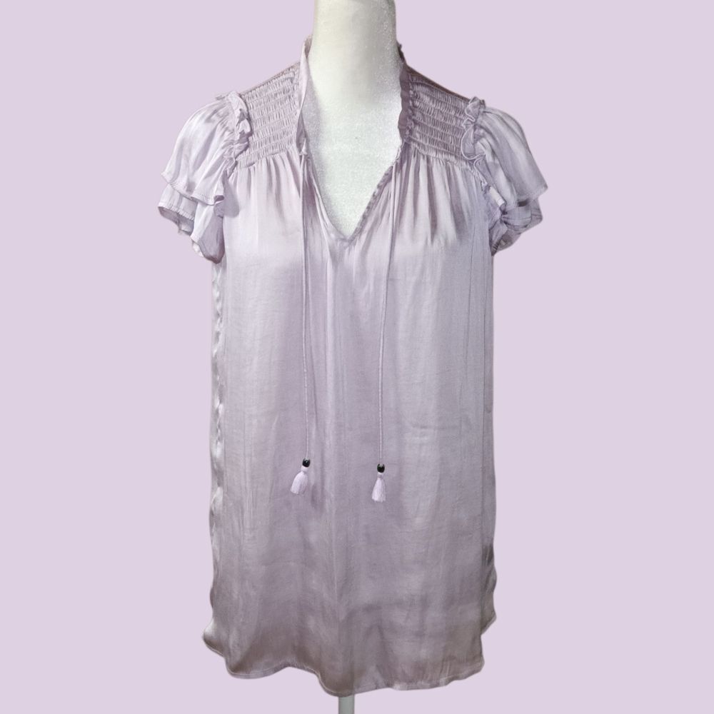 Catherine Malandrino Lilac Blouse with Tassel Ties Sheer Silky Material XS